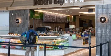 Front of Modern Bay Brew cafe in Terminal 2 of SFO